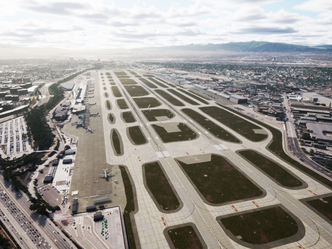 blackshark.ai 3D Digital Twin of San Jose Airport and surrounding area.